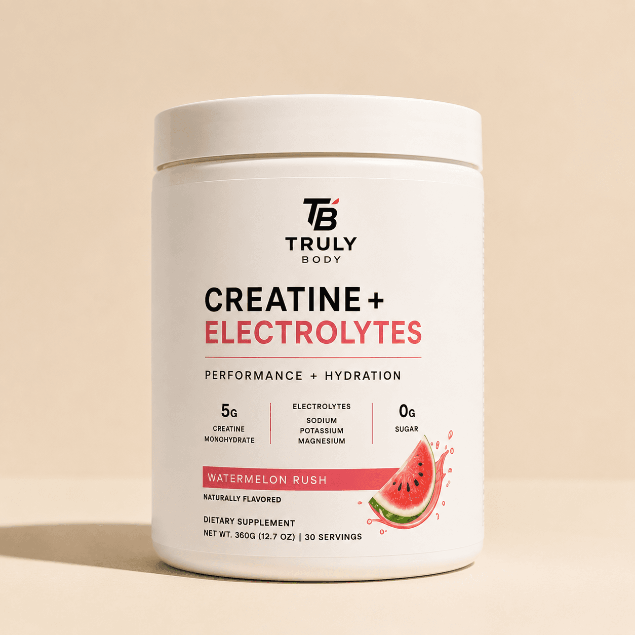 Truly Body Creatine + Electrolytes, Watermelon Rush — 30-serving tub